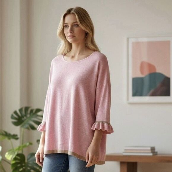 Lilly Pulitzer Sweaters - Lilly Pulitzer Charla Ruffle Sweater XL Pink Coral Reef